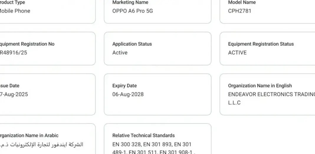 Oppo A6 Pro 5G Siap Meluncur: Sertifikasi di India & UAE Terungkap, Spesifikasi Ungguli A5 Pro 5G